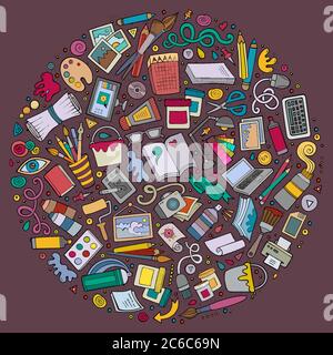 Set of Designer cartoon doodle objects, symbols and items Stock Vector