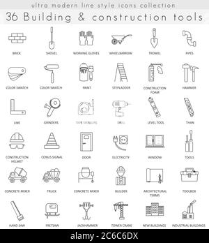 Vector Building and Construction ultra modern outline line icons for web and apps Stock Vector