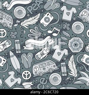 Cartoon vector hippie seamless pattern Stock Vector