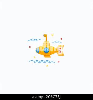 Flat Style Tiny Cartoon Submarine Icon Illustration. Stock Vector