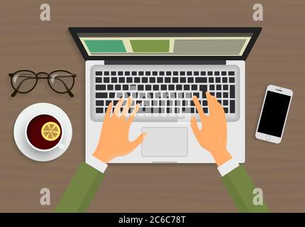 modern young person working on the laptop sitting in Cafe Stock Vector
