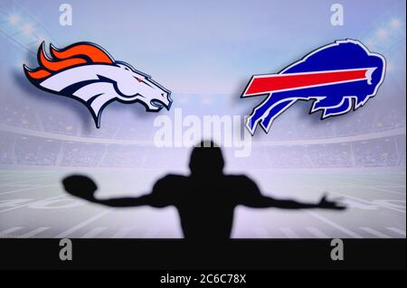 Denver Broncos vs. Buffalo Bills. Fans support on NFL Game