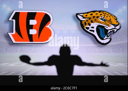 Denver Broncos. Silhouette Of Professional American Football Player. Logo  Of NFL Club In Background, Edit Space. Stock Photo, Picture And Royalty  Free Image. Image 152496541.