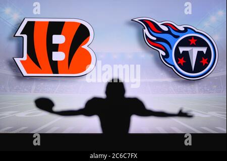 Miami Dolphins vs. Cincinnati Bengals. NFL Game. American Football League  match. Silhouette of professional player celebrate touch down. Screen in  bac Stock Photo - Alamy