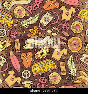 Cartoon vector hippie seamless pattern Stock Vector