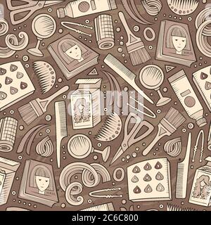 Cartoon hand-drawn Hair salon seamless pattern Stock Vector