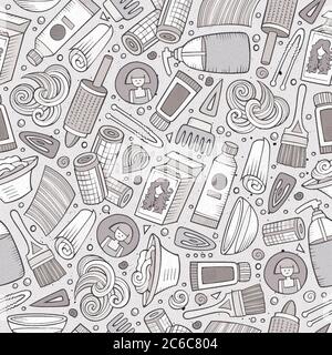 Cartoon hand-drawn Hair salon seamless pattern Stock Vector
