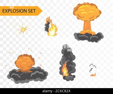 Explode animation effect. Vector cartoon explosion set on alpha background Stock Vector