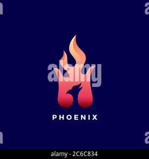 Negative Space Phoenix Flame Abstract Vector Sign, Symbol or Logo Template. Vibrant Color Gradients. Stock Vector