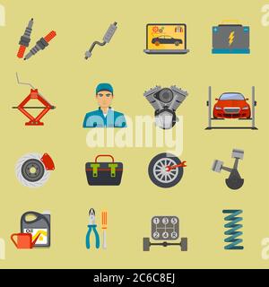 Auto mechanic car service flat icon set isolated Stock Vector
