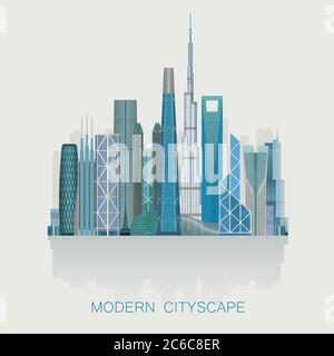 modern detailed skyline cityscape isolated. City silhouette. Stock Vector