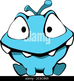 Cute cartoon monster blue for kid in vector. Isolated on white background, sticker. Stock Vector