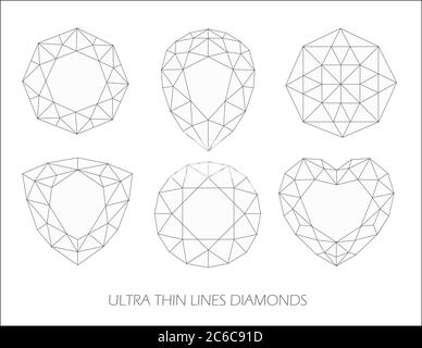 Elegant ultra thin line diamonds icons logo set. Vector illustration. Stock Vector