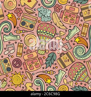 Cartoon vector hippie seamless pattern Stock Vector