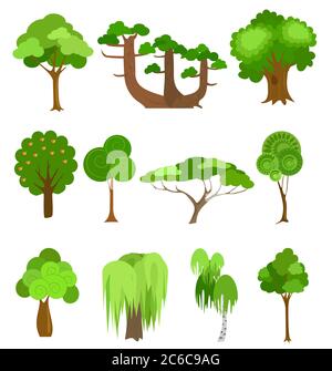 Vector trees icons illustrations. Simple cartoon style Stock Vector