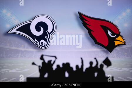 Los Angeles Rams vs. Arizona Cardinals . NFL match poster. Two american  football players silhouette facing each other on the field. Clubs logo in  back Stock Photo - Alamy