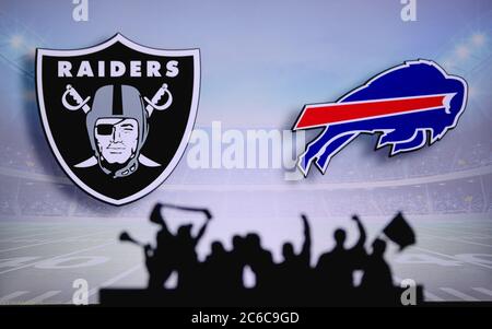 Las Vegas Raiders and Buffalo Bills helmets on March 10, 2025 Stock