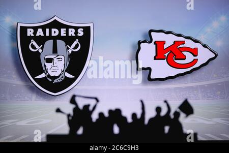 Las Vegas Raiders vs. Kansas City Chiefs. NFL Game. American Football  League match. Silhouette of professional player celebrate touch down.  Screen in Stock Photo - Alamy