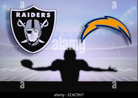 Las Vegas Raiders vs. Los Angeles Chargers. NFL Game. American Football  League match. Silhouette of professional player celebrate touch down.  Screen i Stock Photo - Alamy