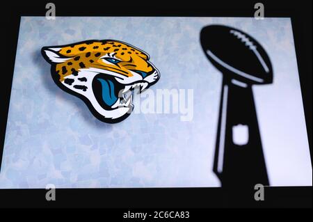 Jacksonville Jaguars professional american football club, silhouette of NFL  trophy, logo of the club in background Stock Photo - Alamy