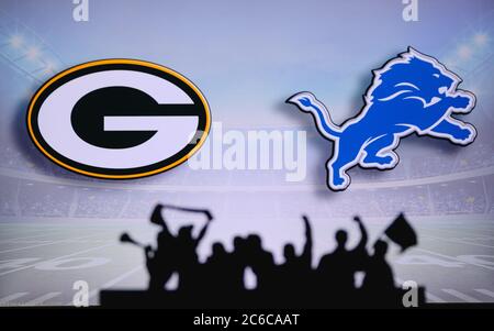 Tampa Bay Buccaneers vs. Green Bay Packers. Fans support on NFL Game.  Silhouette of supporters, big screen with two rivals in background Stock  Photo - Alamy