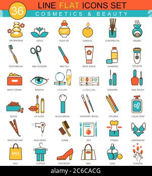 Vector Beauty and cosmetics flat line icon set. Modern elegant style design for web Stock Vector