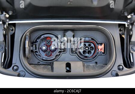 charging port on a modern electric car Stock Photo