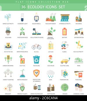 Vector Ecology color flat icon set. Elegant style design Stock Vector