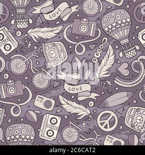Cartoon vector hippie seamless pattern Stock Vector