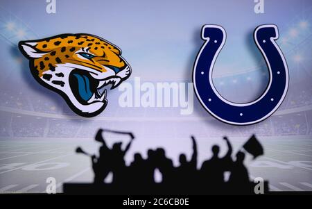 Indianapolis Colts vs. Jacksonville Jaguars. Fans support on NFL Game.  Silhouette of supporters, big screen with two rivals in background Stock  Photo - Alamy