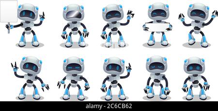 Robots set vector with emotions, technology, isolated on white background. Stock Vector