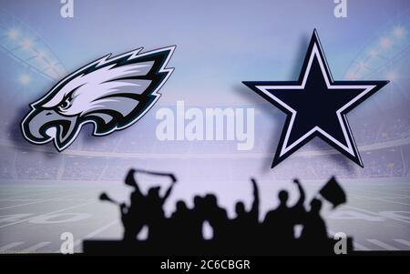 Philadelphia Eagles vs. Dallas Cowboys. NFL Game. American Football League  match. Silhouette of professional player celebrate touch down. Screen in ba  Stock Photo - Alamy