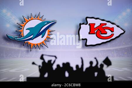 Miami Dolphins vs. Kansas City Chiefs. Fans support on NFL Game. Silhouette  of supporters, big screen with two rivals in background Stock Photo - Alamy