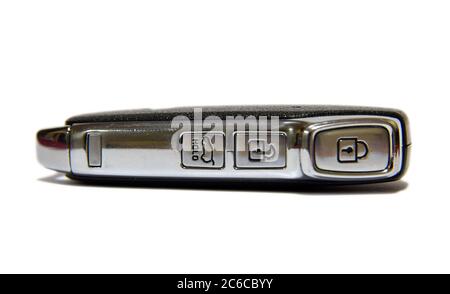 Black car key with remote central locking. Pop-up car key with remote central locking. Stock Photo