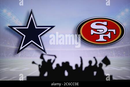 Dallas Cowboys vs. San Francisco 49ers. Fans support on NFL Game.  Silhouette of supporters, big screen with two rivals in background Stock  Photo - Alamy