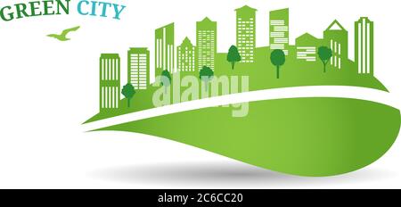 Green city concept. The combination of architecture with nature. Ecological city and environment conservation. Vector Illustration. Stock Vector