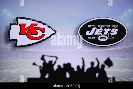 New York Jets vs. Buffalo Bills. Fans support on NFL Game. Silhouette of  supporters, big screen with two rivals in background Stock Photo - Alamy