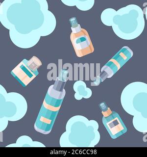 Aerosol bottles on grey backdrop. Antiseptic spray seamless pattern for wrapping paper, sleeper, pillowcase or bed linen, bath tile. Phone case or clo Stock Vector