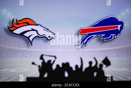 Denver Broncos vs. Buffalo Bills. Fans support on NFL Game. Silhouette of  supporters, big screen with two rivals in background Stock Photo - Alamy