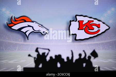 Buffalo Bills vs. Kansas City Chiefs. NFL match poster. Two american  football players silhouette facing each other on the field. Clubs logo in  backgro Stock Photo - Alamy