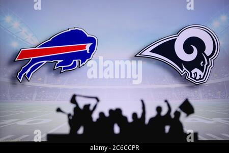 Buffalo Bills vs. Los Angeles Rams. NFL match poster. Two american football  players silhouette facing each other on the field. Clubs logo in backgroun  Stock Photo - Alamy