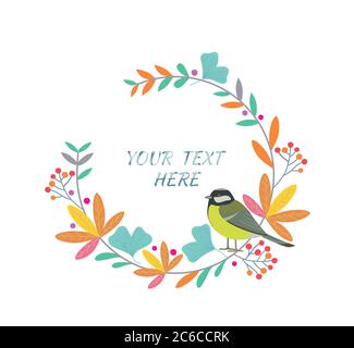 Cute frame design with birds and branches with berries. Vector illustration. Stock Vector