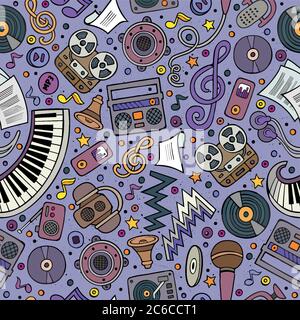 Cartoon hand-drawn musical instruments seamless pattern Stock Vector