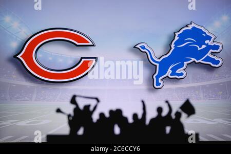 Detroit Lions vs. Chicago Bears. Fans support on NFL Game