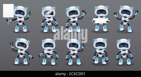 Robots set vector with emotions, technology, isolated on white background. Stock Vector