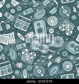 Cartoon hand-drawn musical instruments seamless pattern Stock Vector