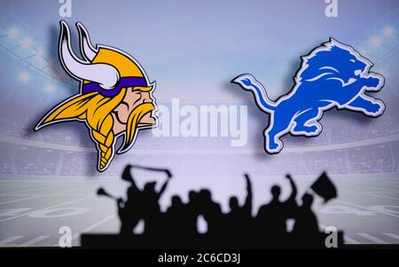 Detroit Lions vs. Minnesota Vikings. Fans support on NFL Game. Silhouette  of supporters, big screen with two rivals in background Stock Photo - Alamy