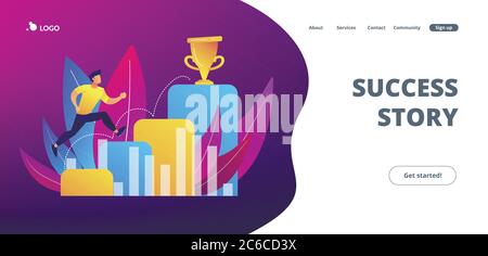 On the way to success concept landing page. Stock Vector