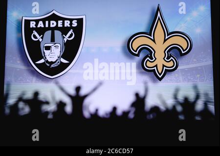 Las Vegas Raiders vs. New Orleans Saints. Fans support on NFL Game.  Silhouette of supporters, big screen with two rivals in background Stock  Photo - Alamy