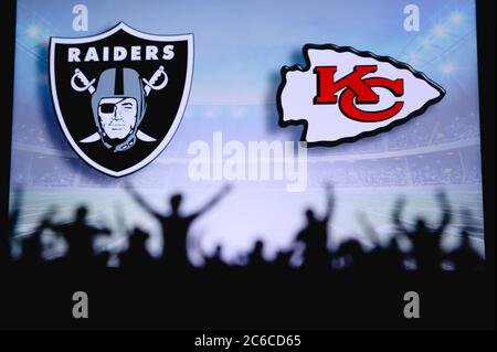 Las Vegas Raiders vs. Kansas City Chiefs. NFL Game. American Football  League match. Silhouette of professional player celebrate touch down.  Screen in Stock Photo - Alamy